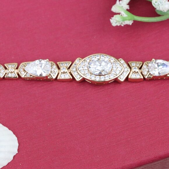 "Elegant Oval-Cut Crystal Rose Gold Bracelet with Bow Accents, XPBL0800 - Picture 10 of 11